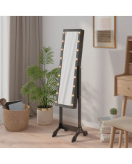 Miroir sur pied blanc avec LED noir 34x37x146 cm | Mobilier & Déco