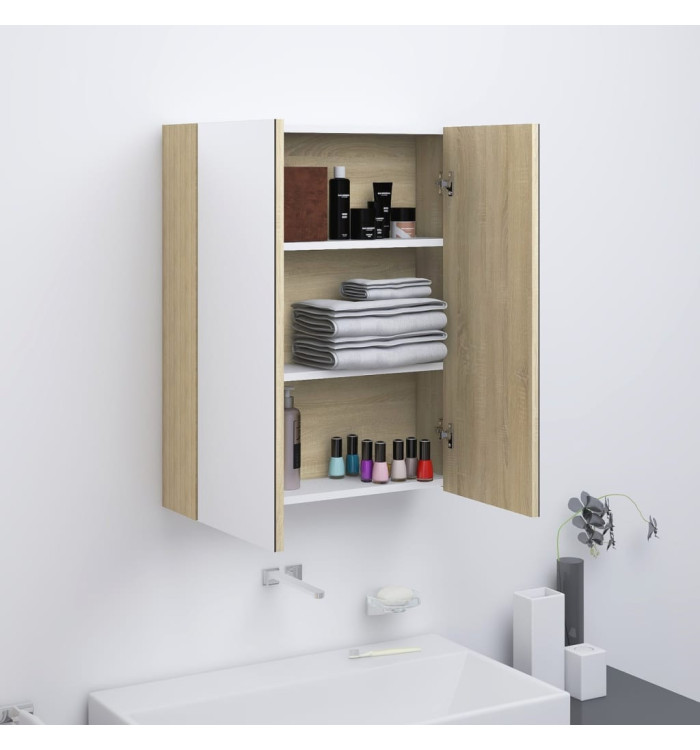 Armoire à miroir de salle de bain 60x15x75cm MDF Blanc et chêne | Mobilier & Déco