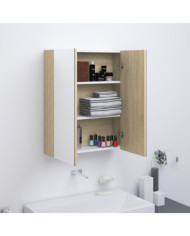 Armoire à miroir de salle de bain 60x15x75cm MDF Blanc et chêne | Mobilier & Déco