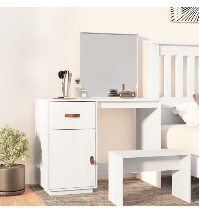 Coiffeuse Blanc 95x50x134 cm Bois de pin massif | Mobilier & Déco