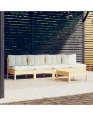 Salon de jardin 5 pcs avec coussins crème bois de pin | Mobilier & Déco
