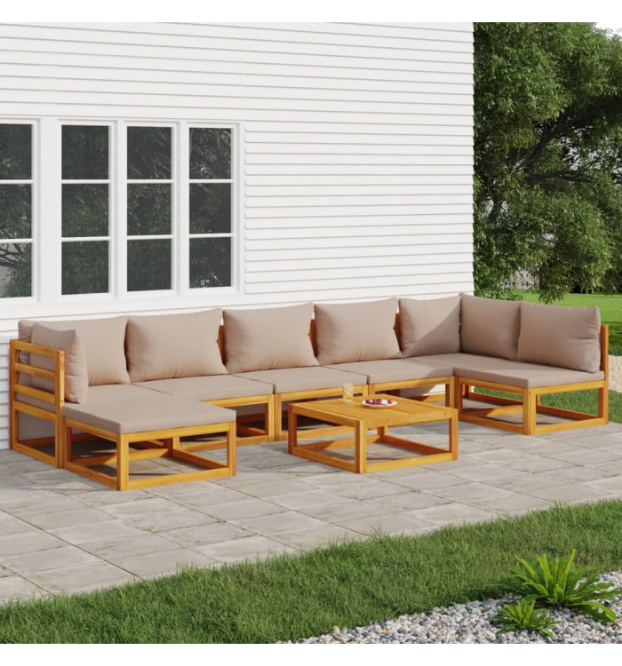 Salon de jardin 8 pcs avec coussins taupe bois massif | Mobilier & Déco