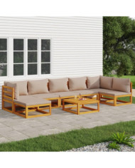 Salon de jardin 8 pcs avec coussins taupe bois massif | Mobilier & Déco
