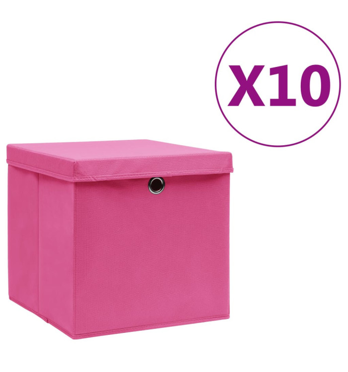 Boîtes de rangement avec couvercles 10 pcs 28x28x28 cm Rose | Mobilier & Déco