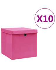 Boîtes de rangement avec couvercles 10 pcs 28x28x28 cm Rose | Mobilier & Déco