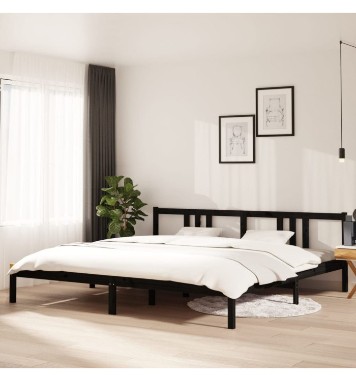 Cadre de lit sans matelas noir bois massif 200x200 cm | Mobilier & Déco