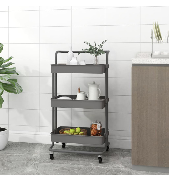 Chariot de cuisine 3 niveaux Gris 42x35x85 cm Fer et ABS | Mobilier & Déco