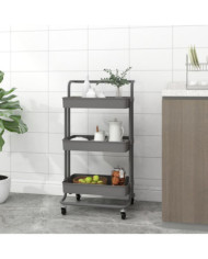 Chariot de cuisine 3 niveaux Gris 42x35x85 cm Fer et ABS | Mobilier & Déco