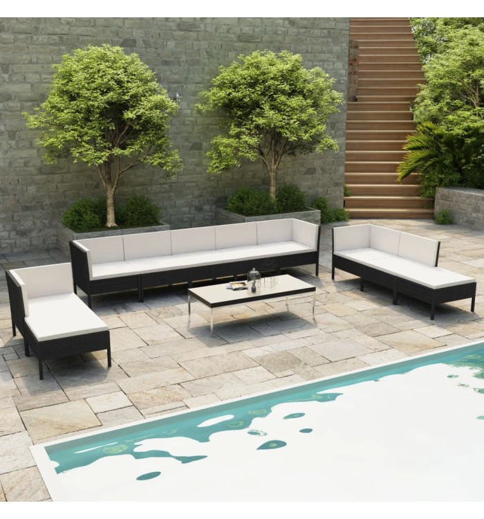 Salon de jardin 10 pcs avec coussins Résine tressée Noir | Mobilier & Déco
