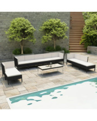 Salon de jardin 10 pcs avec coussins Résine tressée Noir | Mobilier & Déco