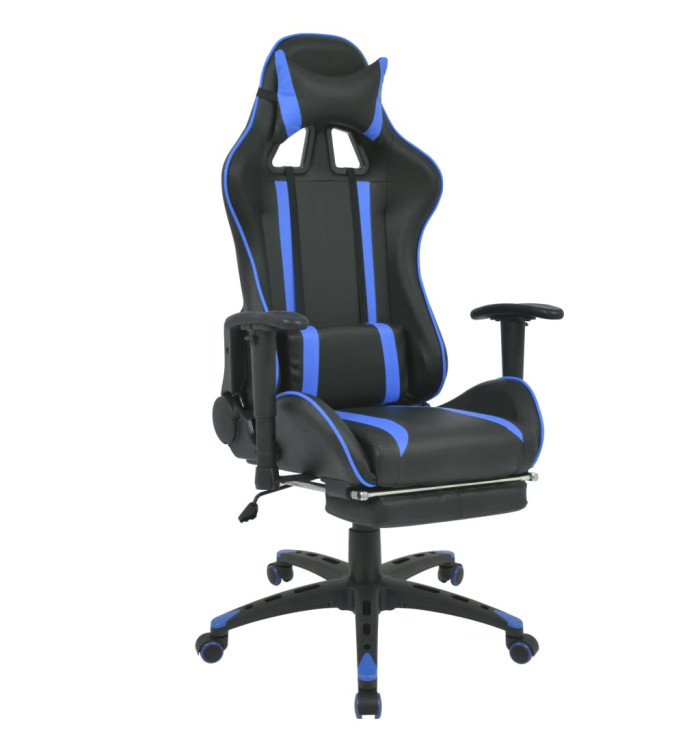 Chaise de bureau inclinable avec repose-pied Bleu | Mobilier & Déco