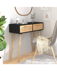 Table console Noir 80x30x75 cm Bois massif pin /rotin naturel | Mobilier & Déco