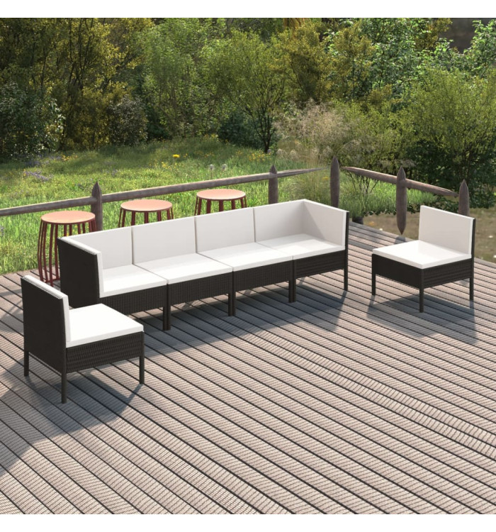 Salon de jardin 6 pcs avec coussins résine tressée noir | Mobilier & Déco