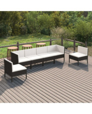 Salon de jardin 6 pcs avec coussins résine tressée noir | Mobilier & Déco