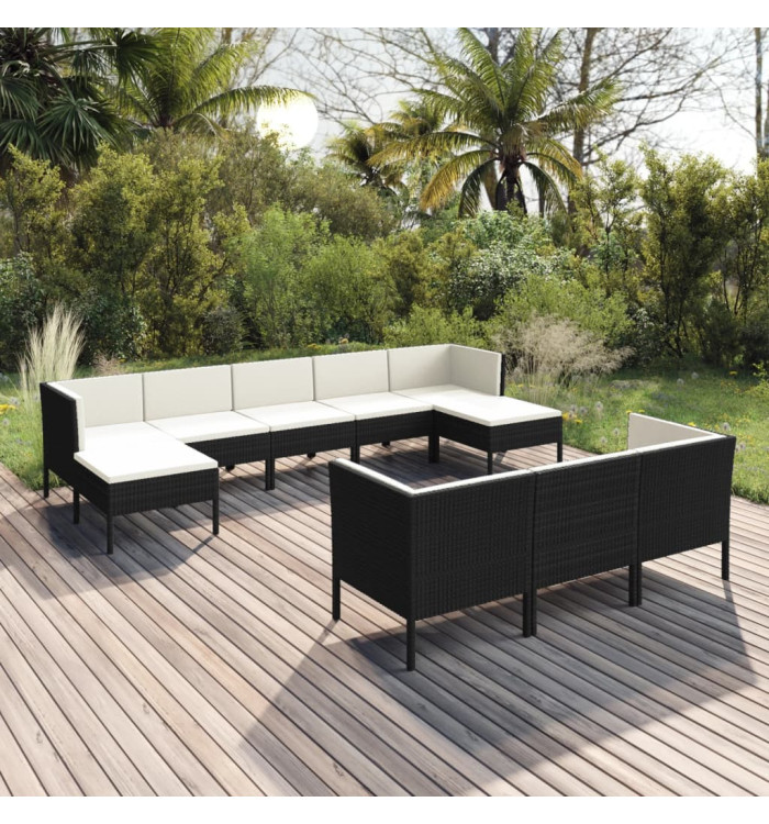 Salon de jardin 10 pcs avec coussins Résine tressée Noir | Mobilier & Déco