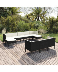 Salon de jardin 10 pcs avec coussins Résine tressée Noir | Mobilier & Déco