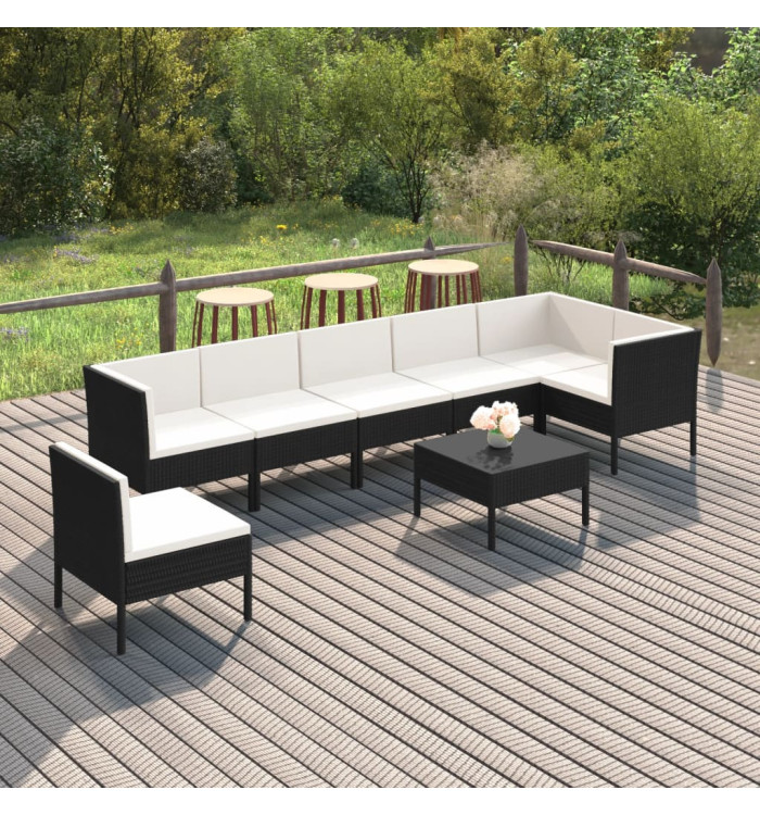Salon de jardin 8 pcs avec coussins résine tressée noir | Mobilier & Déco