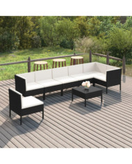 Salon de jardin 8 pcs avec coussins résine tressée noir | Mobilier & Déco