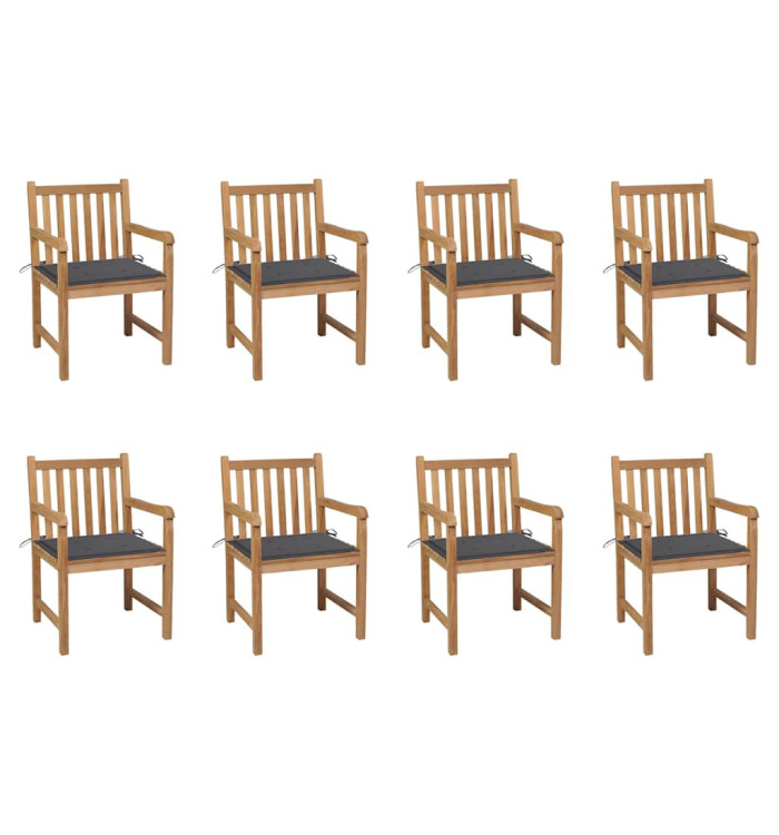 Chaises de jardin lot de 8 avec coussins anthracite Bois teck | Mobilier & Déco
