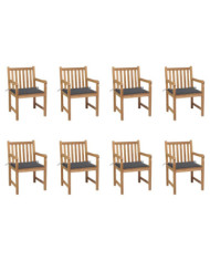 Chaises de jardin lot de 8 avec coussins anthracite Bois teck | Mobilier & Déco