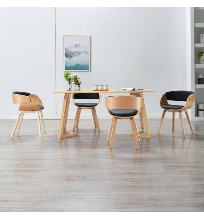 Chaises à manger lot de 4 noir bois courbé et similicuir | Mobilier & Déco
