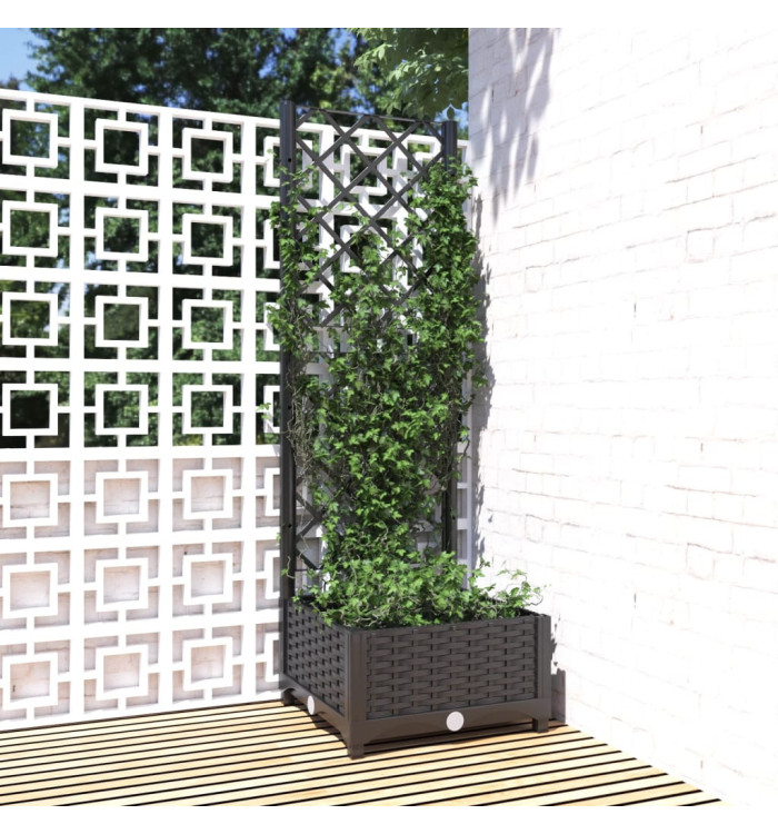 Jardinière avec treillis Noir 40x40x121,5 cm PP | Mobilier & Déco