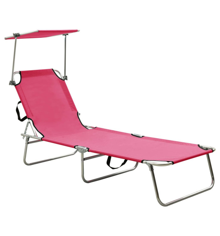 Chaise longue pliable avec auvent rose aluminium | Mobilier & Déco