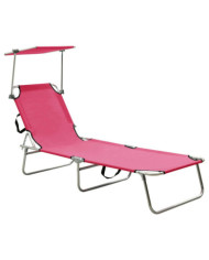 Chaise longue pliable avec auvent rose aluminium | Mobilier & Déco
