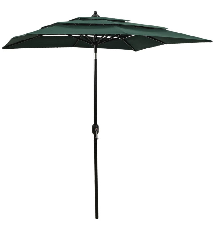 Parasol de jardin à 3 niveaux avec mât en aluminium vert 2x2 m | Mobilier & Déco