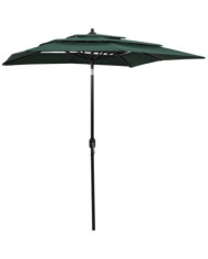 Parasol de jardin à 3 niveaux avec mât en aluminium vert 2x2 m | Mobilier & Déco