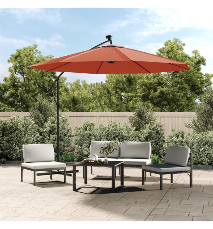 Parasol de jardin en porte-à-faux et lumières LED mât en acier | Mobilier & Déco