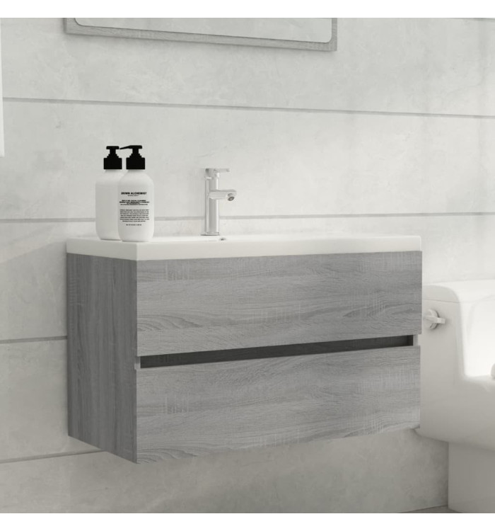 Meuble lavabo avec bassin intégré Sonoma gris Bois d'ingénierie | Mobilier & Déco