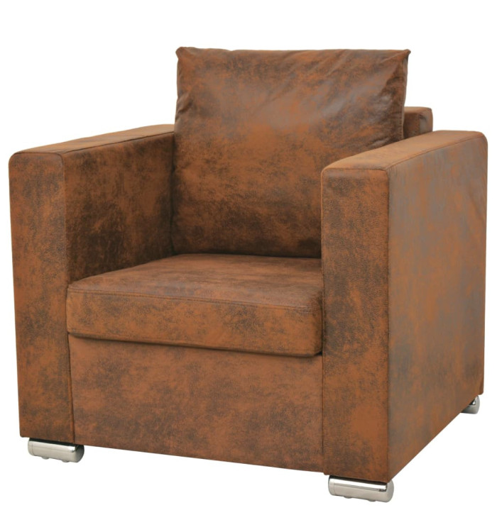 Fauteuil marron similicuir daim | Mobilier & Déco