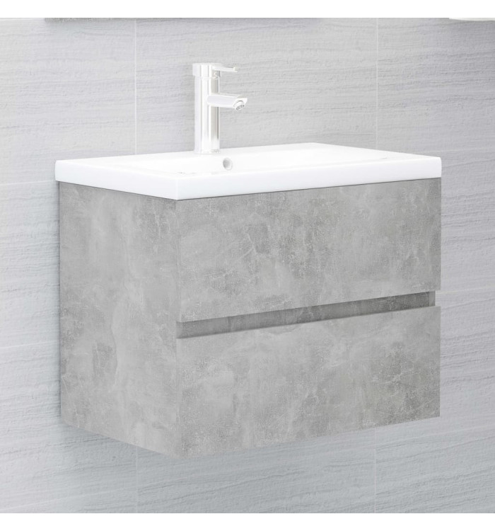 Armoire d'évier et lavabo intégré gris béton bois d'ingénierie | Mobilier & Déco