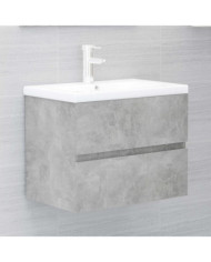 Armoire d'évier et lavabo intégré gris béton bois d'ingénierie | Mobilier & Déco