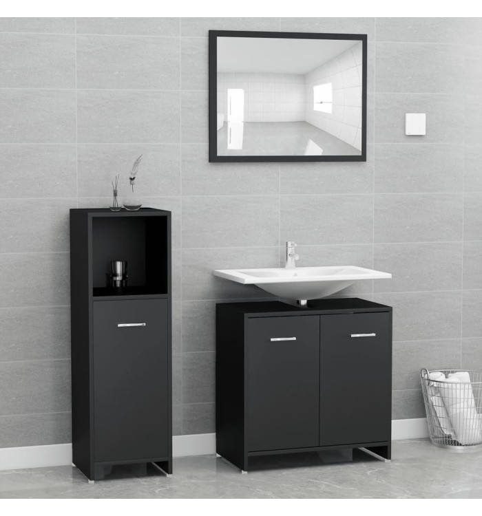 Ensemble de meubles de salle de bain 3 pcs Noir Bois ingénierie | Mobilier & Déco