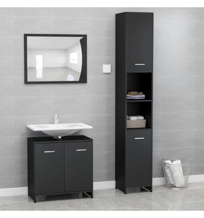 Ensemble de meubles de salle de bain 3 pcs Noir Bois ingénierie | Mobilier & Déco