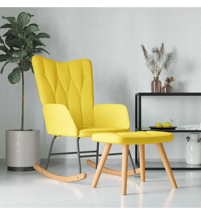 Chaise à bascule avec tabouret Jaune moutarde Tissu | Mobilier & Déco