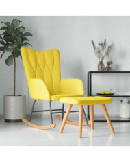 Chaise à bascule avec tabouret Jaune moutarde Tissu | Mobilier & Déco