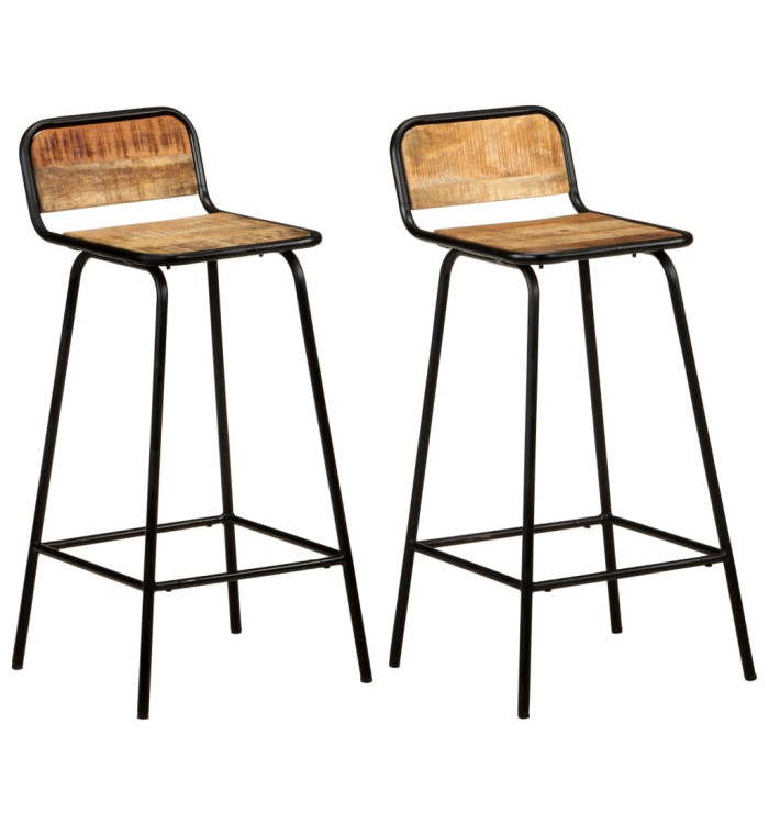 Chaises de bar lot de 2 bois de manguier solide | Mobilier & Déco
