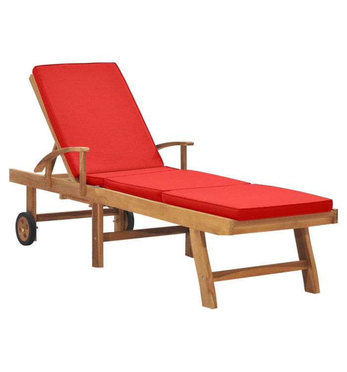 Chaise longue avec coussin Bois de teck solide Rouge | Mobilier & Déco