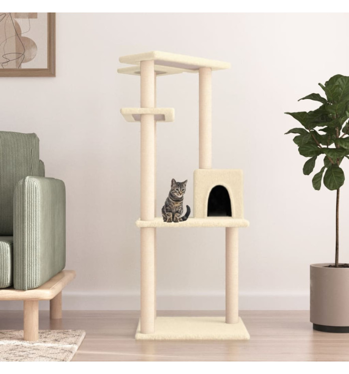 Arbre à chat avec griffoirs en sisal crème 123 cm | Mobilier & Déco