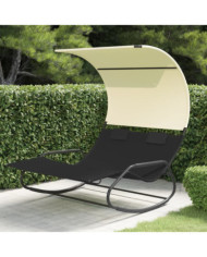 Chaise longue double à bascule avec auvent Noir et crème | Mobilier & Déco