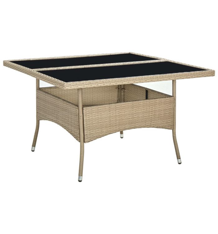 Table à dîner d'extérieur Beige Résine tressée et verre | Mobilier & Déco