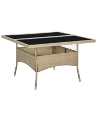 Table à dîner d'extérieur Beige Résine tressée et verre | Mobilier & Déco