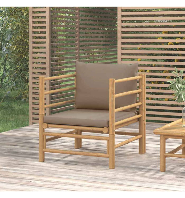 Canapé de jardin avec coussins taupe bambou | Mobilier & Déco
