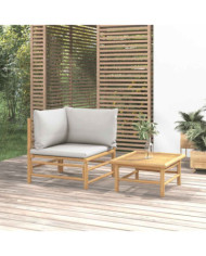 Salon de jardin 2 pcs avec coussins gris clair bambou | Mobilier & Déco