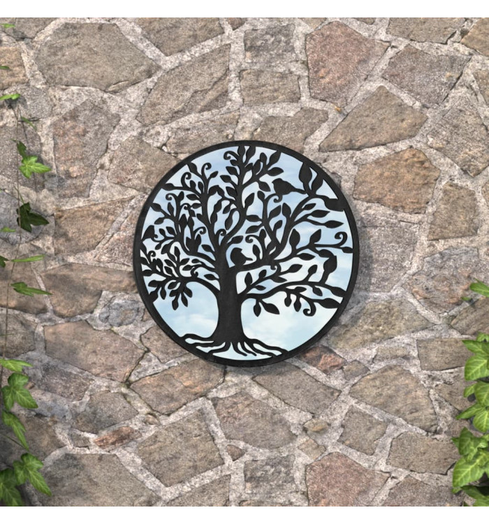 Miroir de jardin Noir 60x2,5 cm Fer Rond utilisation extérieure | Mobilier & Déco