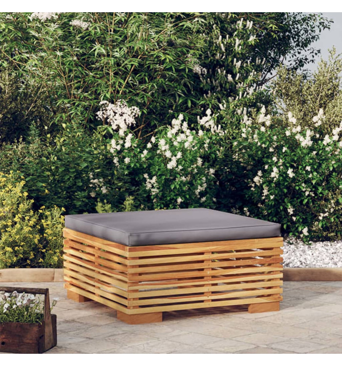 Repose-pied de jardin et coussin Gris foncé Bois de teck massif | Mobilier & Déco