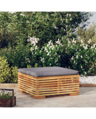 Repose-pied de jardin et coussin Gris foncé Bois de teck massif | Mobilier & Déco